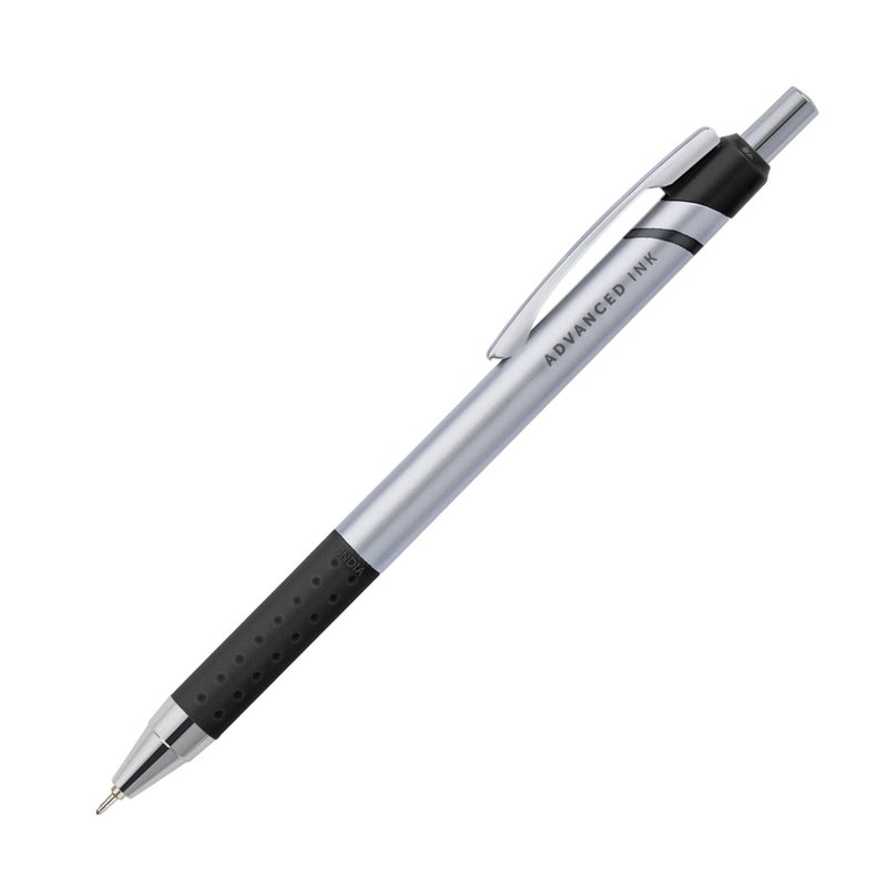 Office Depot Advanced Ink Retractable Ballpoint Pens, Needle Point, 0.7 mm, Silver Barrel, Black Ink, Pack Of 12 - Image 2